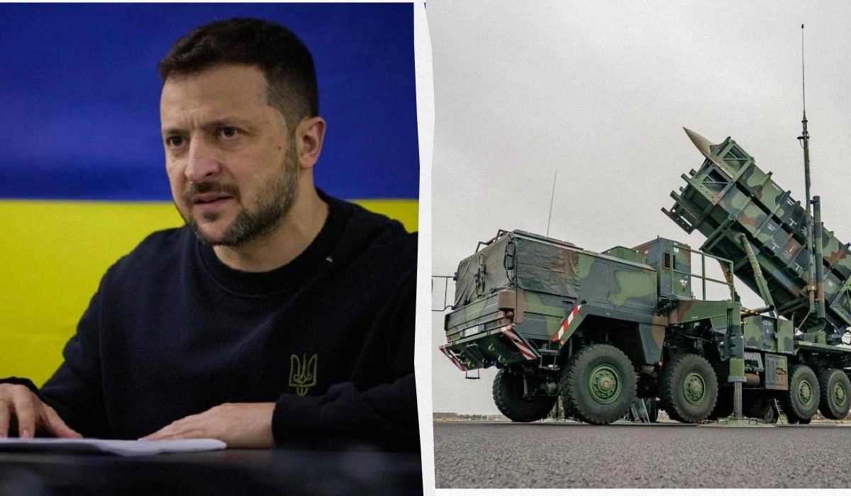 Зенітний ракетний комплекс Patriot і президент Володимир Зеленський під час інтерв'ю CNN
